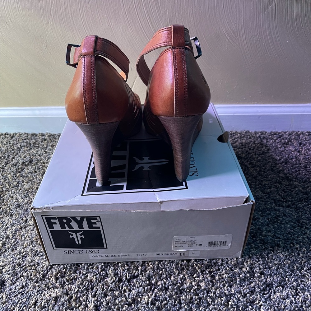 Frye Brown Leather Cutout Platform Wedges - Picture 7 of 11